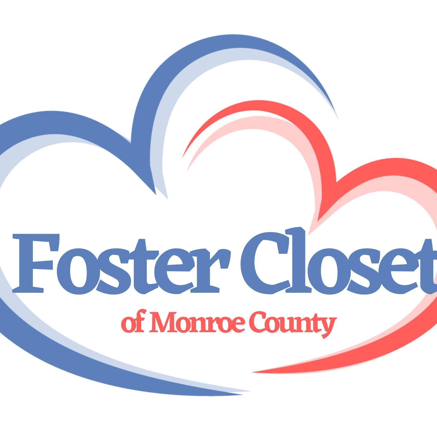 Foster Closet of Monroe County logo — two overlapping heart outlines, blue and coral